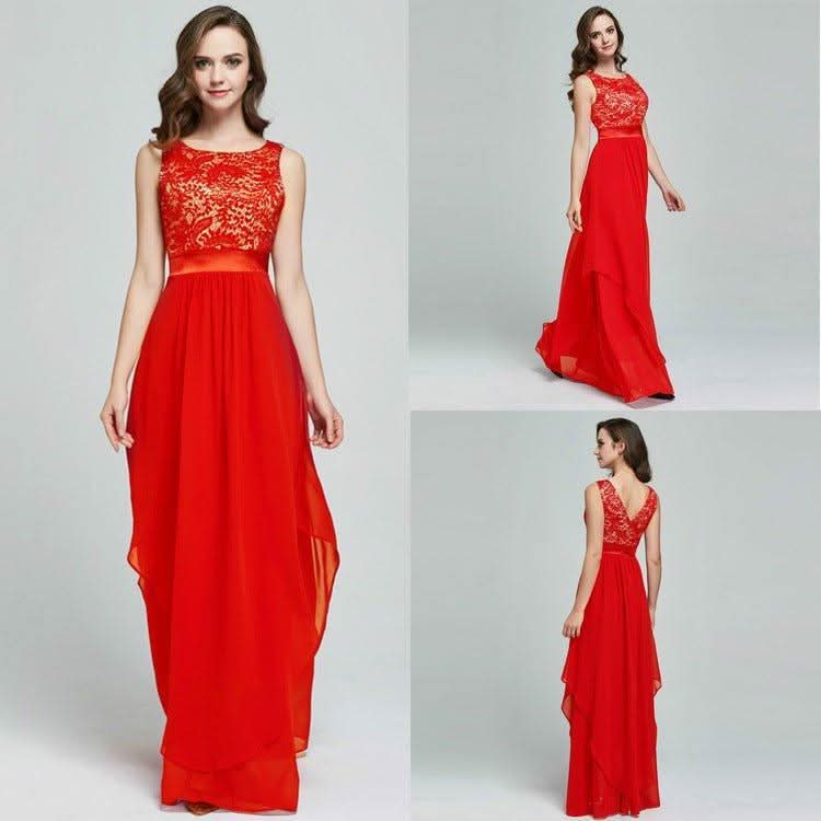 Lace spliced chiffon dress.