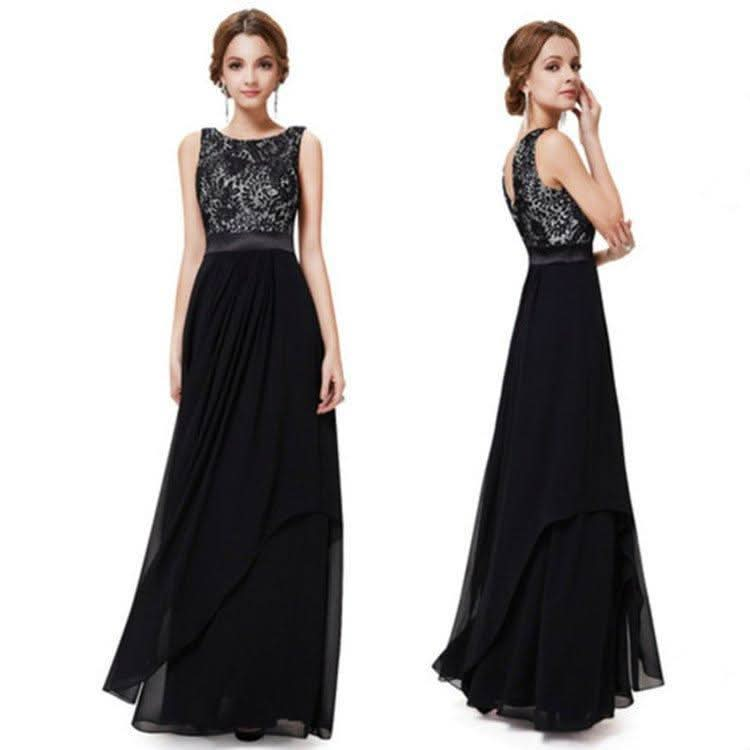 Lace spliced chiffon dress.